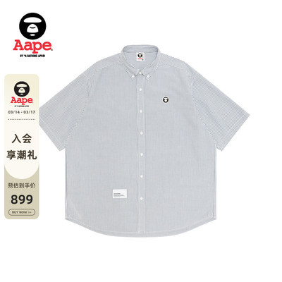 Aape猿人小标徽章条纹短袖衬衫