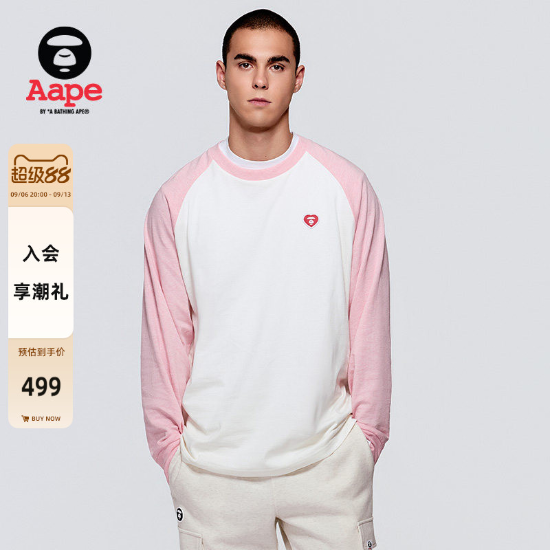 Aape美式撞色插肩袖心型猿人T恤图片