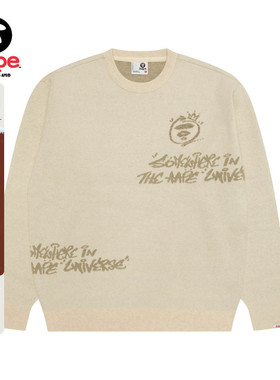 Aape旗舰店男装秋冬猿人字母提花休闲潮流圆领毛衣针织衫D304XXP