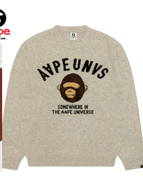 Aape旗舰店男装秋冬猿人军团提花红色休闲圆领毛衣针织衫D343XXP