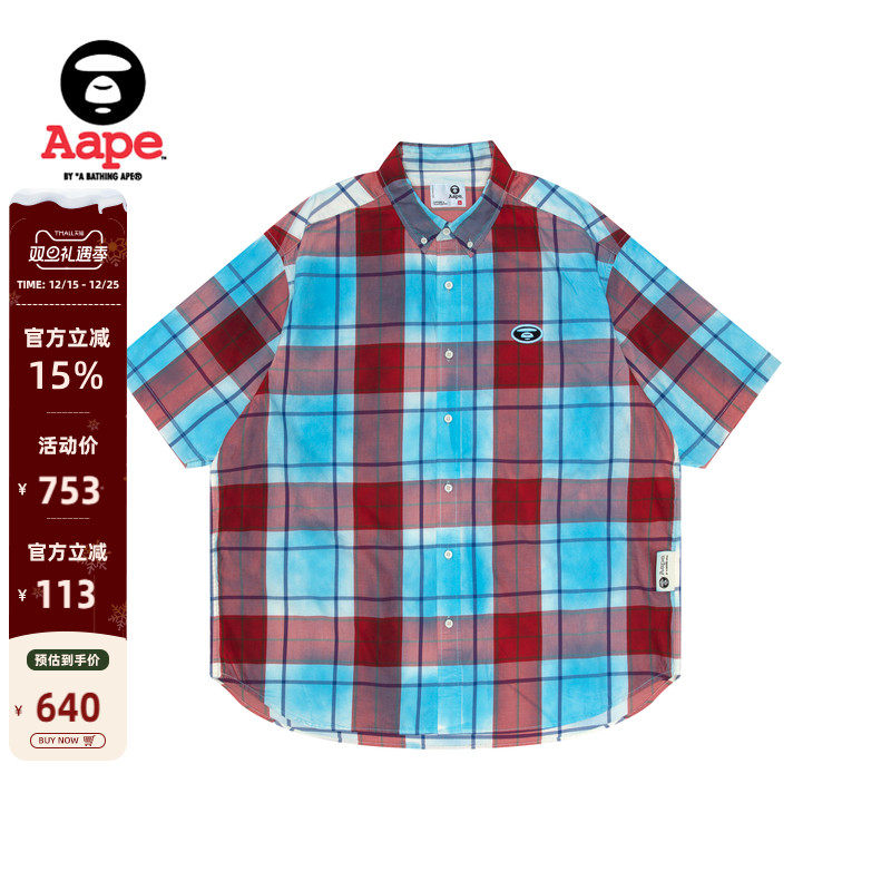 Aape格纹嘻哈宽松休闲短袖衬衫