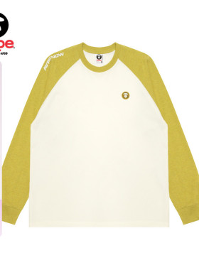 Aape旗舰店男装春季小标徽章撞色插肩简约长袖T恤1717XBP