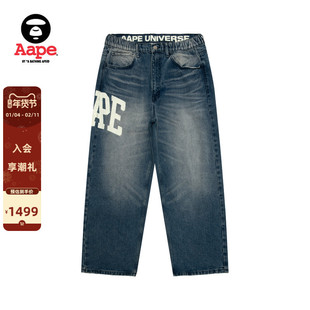 Aape旗舰店男装春夏字母刺绣印花水洗宽松直筒牛仔长裤C689XXQ
