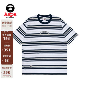 Aape旗舰店男装 T恤1419XXM 春夏猿人徽章字母刺绣休闲条纹潮流短袖