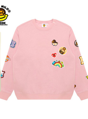 BABY MILO STORE女装秋冬卡通小猴图案印花薄绒圆领卫衣3042XXP