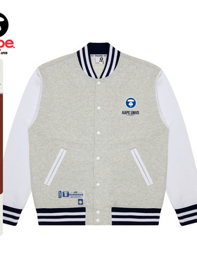 Aape旗舰店男装秋季猿人简约字母印花宽松棒球卫衣外套3988XAK