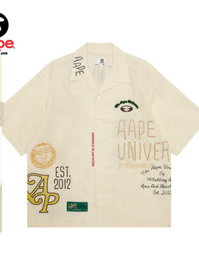 Aape旗舰店男装春夏猿人涂鸦风刺绣潮流休闲短袖衬衫8525XXO