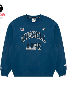 Aape联名RUSSELL男装秋冬经典徽章复古薄绒圆领卫衣9782XAP