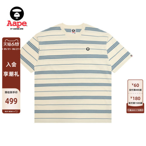 Aape猿人小标徽章条纹针织T恤