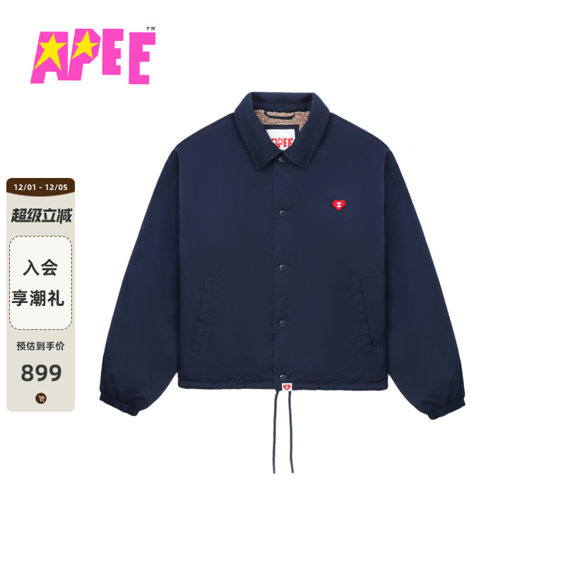 APEE女装秋冬心型徽章加绒教练夹克F108A5P