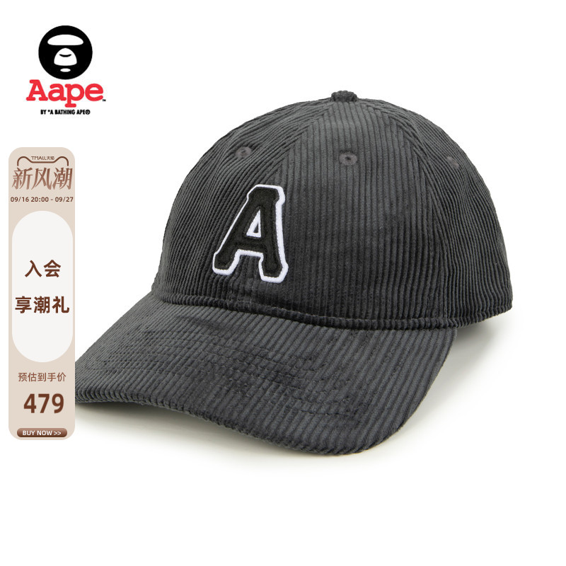 Aape字母徽章灯芯绒鸭舌帽棒球帽图片