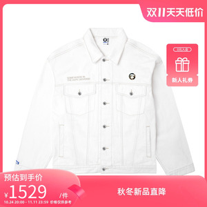 Aape旗舰店男装秋冬猿颜徽章刺绣可拆卸帽水洗牛仔外套7602XAL