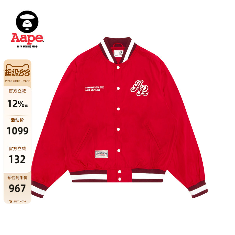 Aape字母刺绣美式复古棒球服外套图片