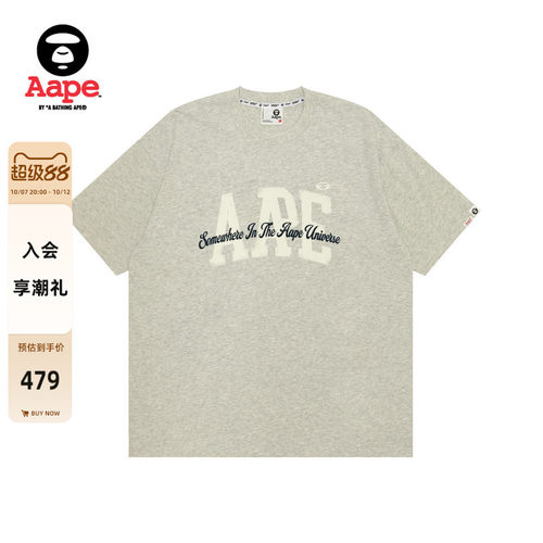 Aape做旧字母猿人宇宙印花T恤