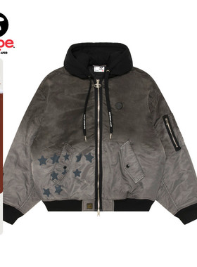 Aape旗舰店男装秋冬猿人徽章水洗渐变做旧飞行夹克外套7748XXP