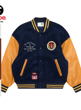 Aape旗舰店女装秋冬校园猿人徽章美式复古撞色棒球外套7759XXP