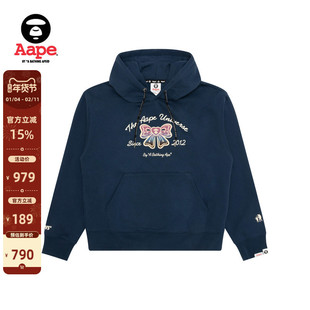 Aape旗舰店女装秋冬渐变蝴蝶结印花休闲薄绒连帽卫衣D320XXP