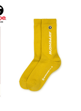 Aape旗舰店配饰猿人徽章刺绣字母提花中筒袜4867XXM