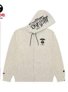 Aape旗舰店男装春季猿人字母裂纹印花潮流连帽卫衣外套D314XAP