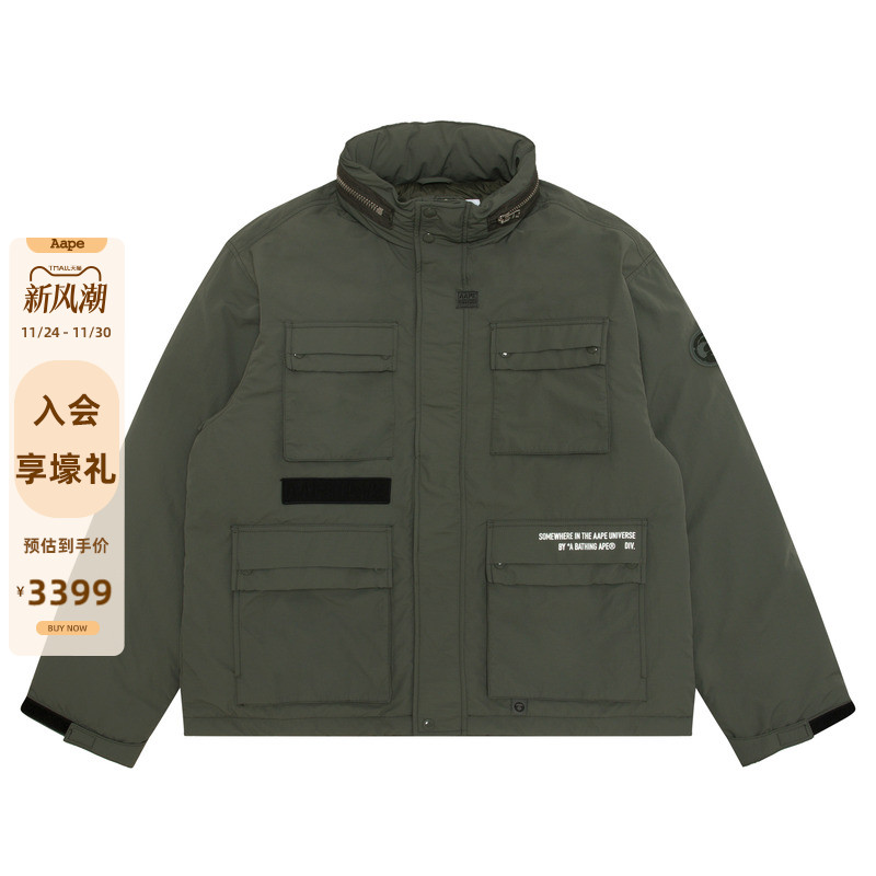 Aape猿颜徽章工装风多口袋羽绒