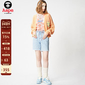 Aape旗舰店女装 春夏彩色腰绳小花图案刺绣潮流牛仔短裤 6973XXK