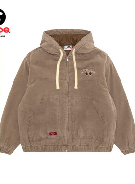 Aape旗舰店女装秋冬猿人徽章水洗复古华夫格连帽夹克外套7760XXP