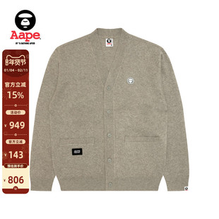 Aape旗舰店男装秋冬小标徽章纯色简约针织开衫外套C356XXP