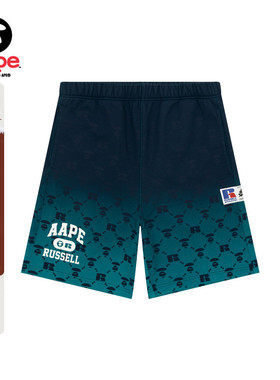 Aape联名RUSSELL男装春夏渐变老花猿人字母印花休闲短裤9706XXM