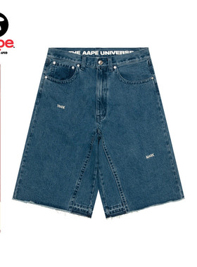 Aape旗舰店男装春夏字母刺绣水洗复古牛仔休闲中裤B683XAO