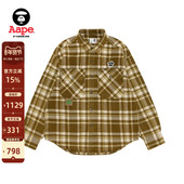 衬衫 Aape旗舰店男装 秋冬猿人徽章绒面复古格纹红色长袖 8548XXP