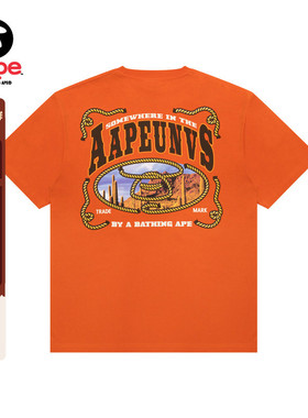 Aape旗舰店男装春夏猿人图案西部牛仔风印花潮流短袖T恤1622XXO