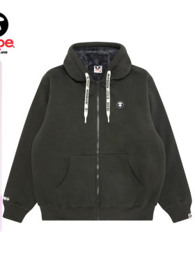 Aape旗舰店男装秋冬小标徽章纯色简约厚绒连帽卫衣外套C364XXP