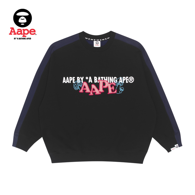 AAPE旗舰店字母印花拼接圆领卫衣