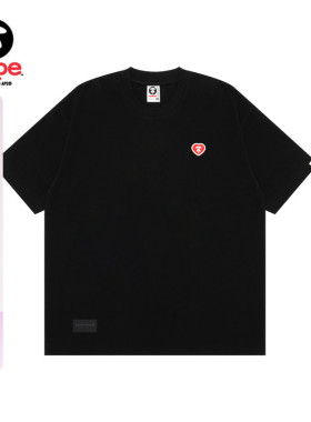 Aape旗舰店男装25春夏爱心猿人徽章字母印花宽松短袖T恤1417XXO