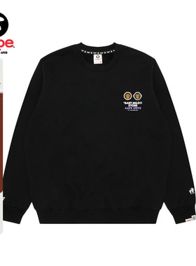 Aape联名BABY MILO STORE男装徽章标卡通印花圆领加绒卫衣9795XXP