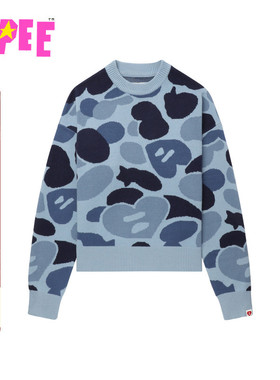 APEE女装秋冬迷彩提花图案圆领针织衫F380A5P