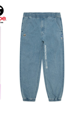 Aape旗舰店男装春季猿人徽章水洗做旧复古潮流牛仔束脚裤6912XXP