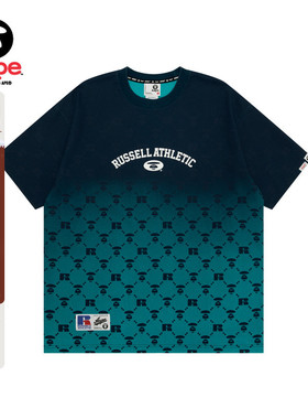 Aape联名RUSSELL男装春夏渐变老花猿人字母休闲短袖T恤9705XXM