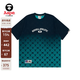 Aape联名RUSSELL男装 T恤9705XXM 春夏渐变老花猿人字母休闲短袖