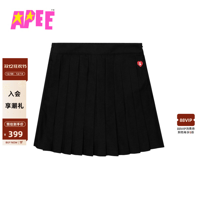APEE女装秋冬心型刺绣徽章百褶半身裙F389A5P