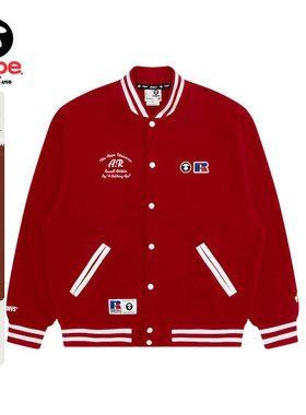 Aape联名RUSSELL男装秋冬美式复古红色薄绒棒球服卫衣外套9780XXP