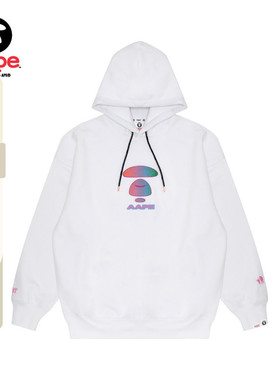 Aape旗舰店女装秋冬字母印花彩虹猿人美式薄绒连帽卫衣A339XXL