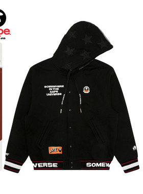 Aape旗舰店男装秋冬猿人徽章潮流厚绒连帽棒球服卫衣外套B347XXN