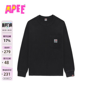 T恤F197A5P 心型图案标签长袖 APEE女装 春季