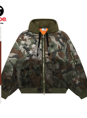 Aape旗舰店男装秋冬五角星迷彩水洗渐变做旧飞行夹克外套7748XAP