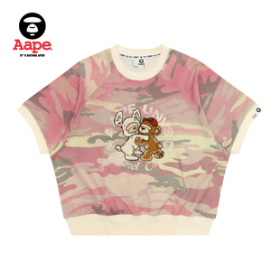 Aape旗舰店女装做旧刺绣图案迷彩潮流短袖T恤1893XAQ