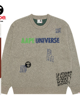 Aape旗舰店男装秋冬猿人字母提花休闲潮流圆领毛衣针织衫D301XXP