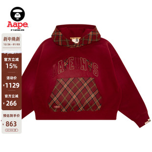 Aape旗舰店女装 薄绒连帽卫衣D330XAP 秋冬复古做旧拼接格纹美式