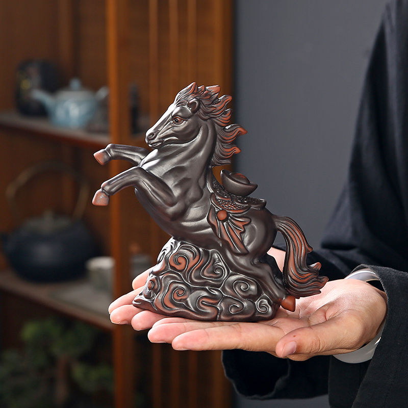 手工紫陶马上有钱茶宠摆件伴手礼