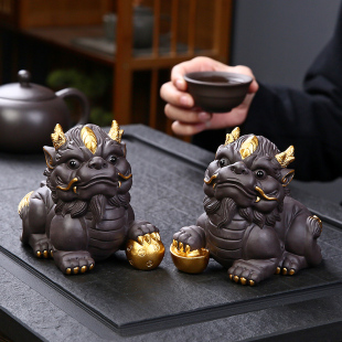 饰摆件茶具配件 招财貔貅紫砂茶宠可养精品手工茶玩茶桌茶盘宠物装